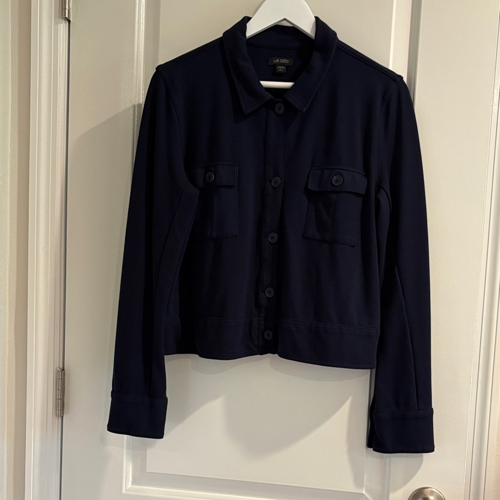 J. Jill Navy Wearever Collection Knit Jacket Large Petite